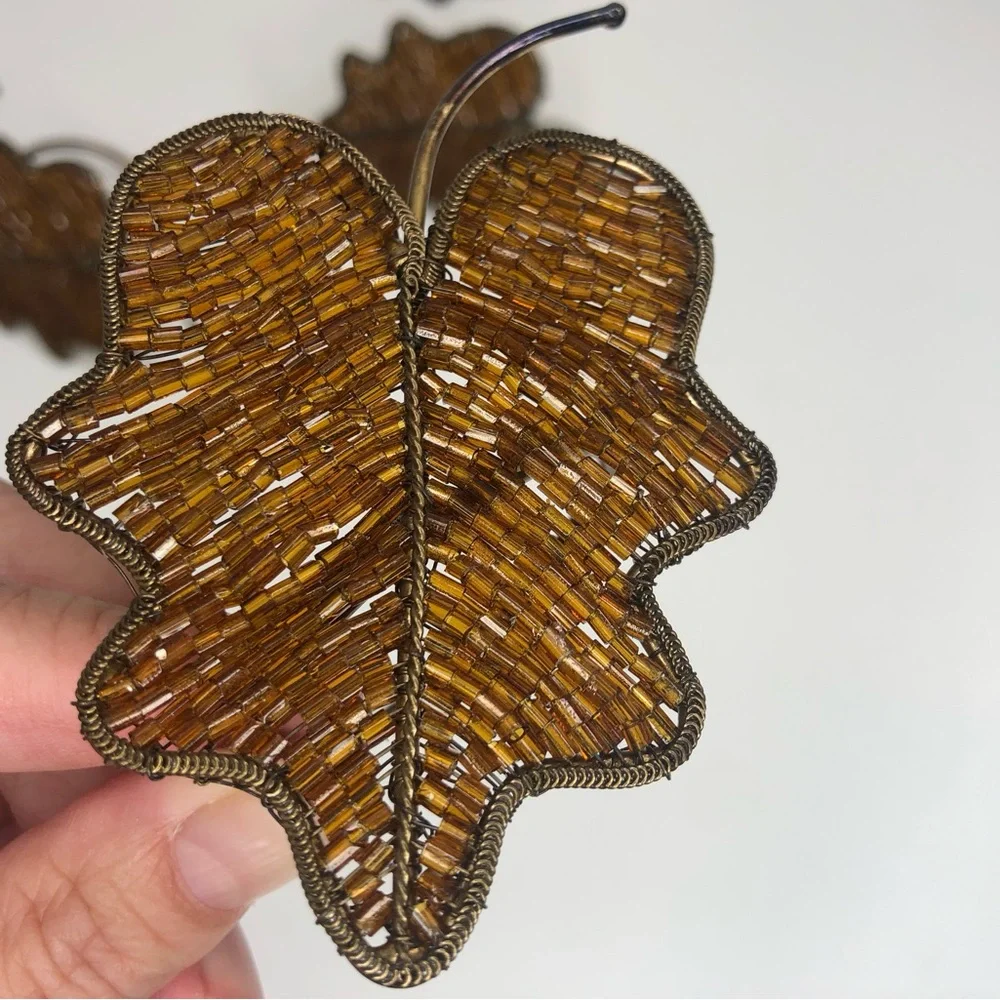 Beaded Leaf Napkin Rings Set of 5
